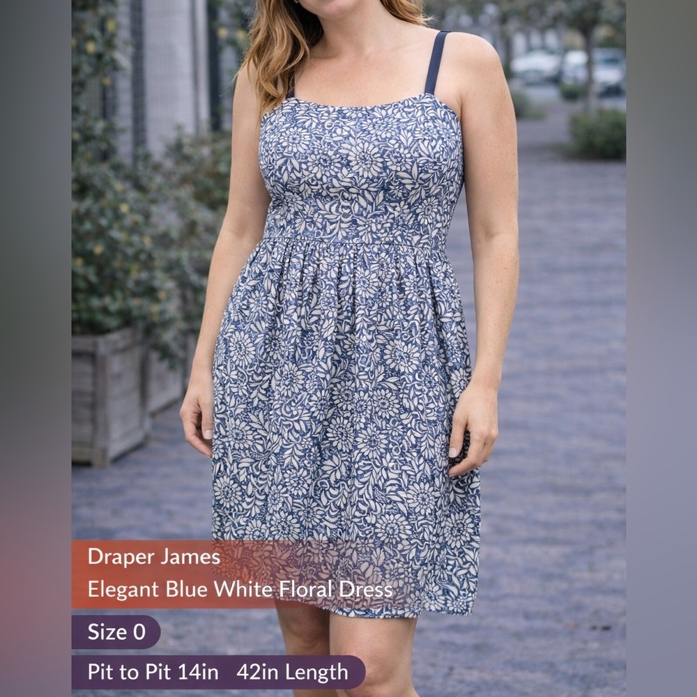 Draper James Elegant blue White Floral Dress size 0 pit to pit 14in length 42in